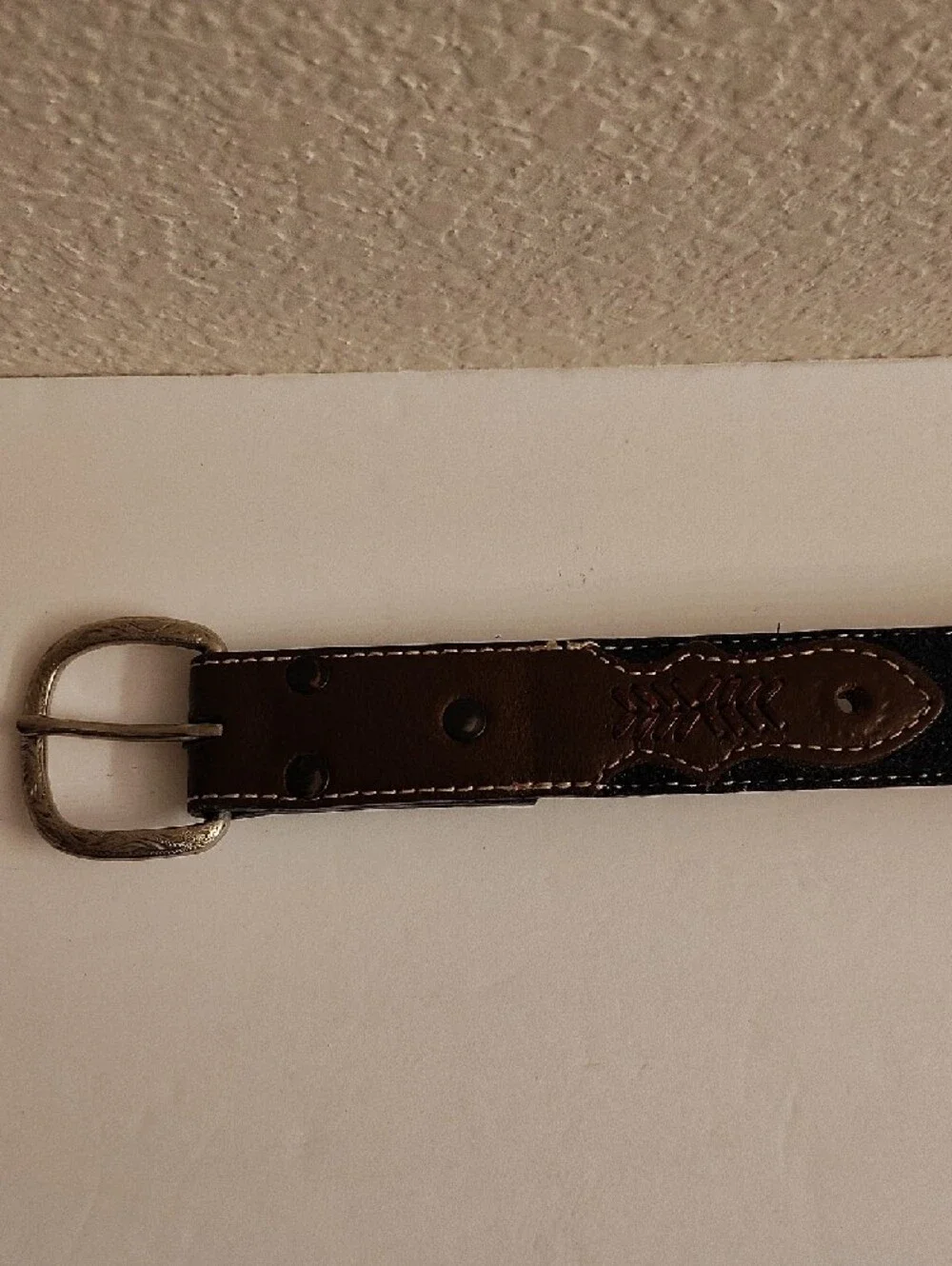 Vintage Kids Brown Leather Belt with Embroidered Detail BPD
